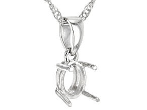 Rhodium Over Sterling Silver 8x6mm Oval Semi-Mount Solitaire Pendant With Chain