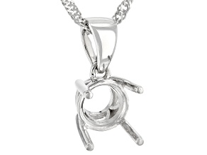 Rhodium Over Sterling Silver 8x8mm Round Semi-Mount Solitaire Pendant With Chain