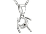 Rhodium Over Sterling Silver 8x8mm Round Semi-Mount Solitaire Pendant With Chain