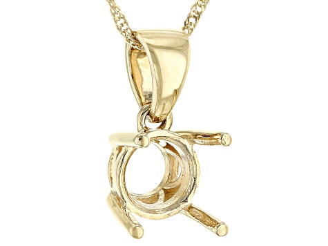 10k Yellow Gold 8x8mm Round Semi-Mount Solitaire Pendant With Chain