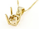 14k Yellow Gold 8x8mm Round Semi-Mount Solitaire Pendant With Chain