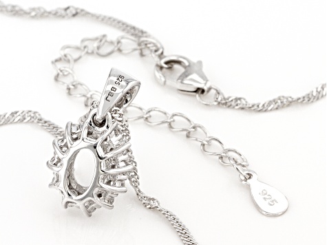 Rhodium Over Sterling Silver 8x6mm Oval Semi-Mount With White Zircon Halo Pendant With Chain