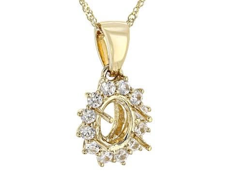 14k Yellow Gold 8x6mm Oval Semi-Mount With White Zircon Halo Pendant With Chain