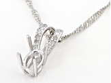 Rhodium Over Sterling Silver 7x5mm Oval Semi-Mount With White Diamond Pendant With Chain