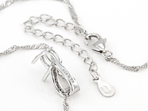 Rhodium Over Sterling Silver 7x5mm Oval Semi-Mount With White Diamond Pendant With Chain