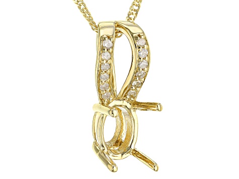 10k Yellow Gold 7x5mm Oval Semi-Mount With White Diamond Pendant With Chain