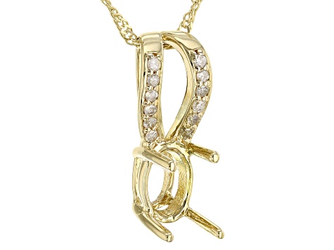 14k Yellow Gold 7x5mm Oval Semi-Mount With White Diamond Pendant With Chain