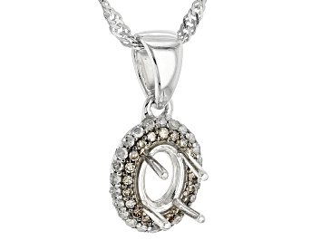 Picture of Rhodium Over Sterling Silver 7x5mm Oval Semi-Mount With White & Champagne Diamond Pendant/Chain