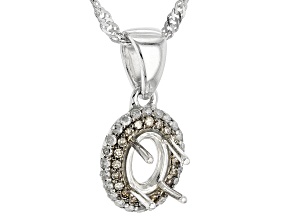 Rhodium Over Sterling Silver 7x5mm Oval Semi-Mount With White & Champagne Diamond Pendant/Chain