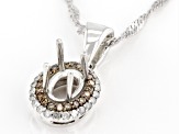 Rhodium Over Sterling Silver 7x5mm Oval Semi-Mount With White & Champagne Diamond Pendant/Chain