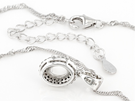 Rhodium Over Sterling Silver 7x5mm Oval Semi-Mount With White & Champagne Diamond Pendant/Chain