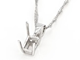 Rhodium Over Sterling Silver 7x5mm Emerald Cut Semi-Mount Solitaire Pendant With Chain
