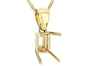 10k Yellow Gold 7x5mm Emerald Cut Semi-Mount Solitaire Pendant With Chain