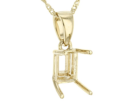 14k Yellow Gold 7x5mm Emerald Cut Semi-Mount Solitaire Pendant With Chain