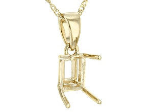 14k Yellow Gold 7x5mm Emerald Cut Semi-Mount Solitaire Pendant With Chain