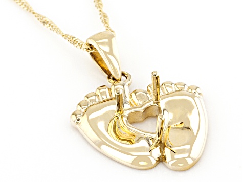 14k Yellow Gold 6mm Heart Semi-Mount Pendant With Chain