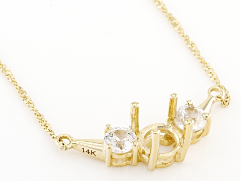 14k Yellow Gold 6x6mm Round Semi-Mount With White Zircon 18" Necklace