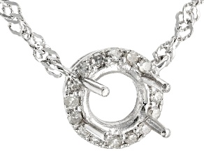 Rhodium Over Sterling Silver 6x6mm Round Semi-Mount With White Diamond Halo 18" Necklace