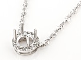 Rhodium Over Sterling Silver 6x6mm Round Semi-Mount With White Diamond Halo 18" Necklace