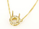 10k Yellow Gold 6x6mm Round Semi-Mount With White Diamond Halo 18" Necklace