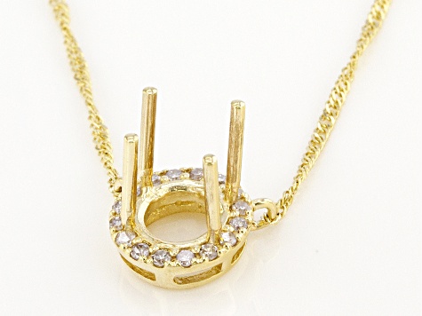 14k Yellow Gold 6x6mm Round Semi-Mount With White Diamond Halo 18" Necklace