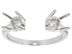 Rhodium Over Sterling Silver 5mm Round 2-Stone Semi-Mount Cuff Ring