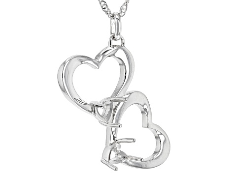 Rhodium Over Sterling Silver 5mm Heart Semi-Mount Heart Pendant With Chain