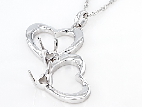 Rhodium Over Sterling Silver 5mm Heart Semi-Mount Heart Pendant With Chain