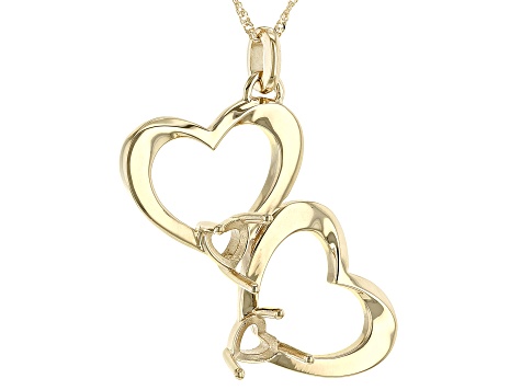 14k Yellow Gold 5mm Heart Semi-Mount Heart Pendant With Chain