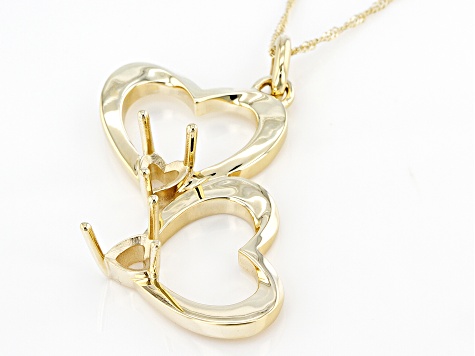 14k Yellow Gold 5mm Heart Semi-Mount Heart Pendant With Chain