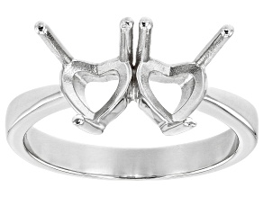 Rhodium Over Sterling Silver 6mm Heart Semi-Mount 2-Stone Ring