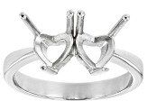 Rhodium Over Sterling Silver 6mm Heart Semi-Mount 2-Stone Ring