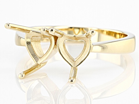 14k Yellow Gold 6mm Heart Semi-Mount 2-Stone Ring