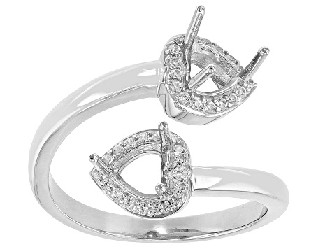Rhodium Over Sterling Silver 5mm Heart Semi-Mount And 0.20ctw White Zircon Bypass Ring