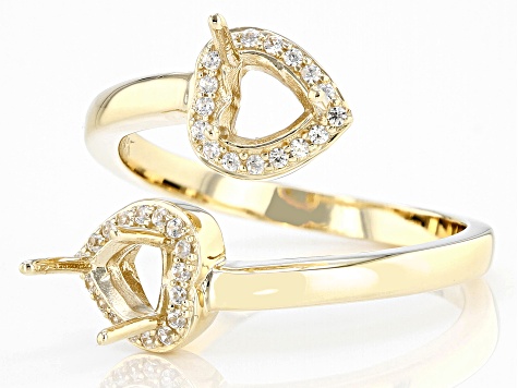 10k Yellow Gold 5mm Heart Semi-Mount And 0.20ctw White Zircon Bypass Ring