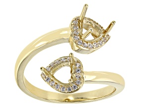 14k Yellow Gold 5mm Heart Semi-Mount And 0.20ctw White Zircon Bypass Ring
