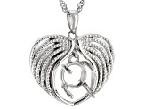 Rhodium Over Sterling Silver 8mm Round Floating Semi-Mount Heart Pendant With Chain
