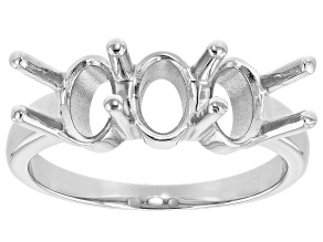 Rhodium Over Sterling Silver 7x5mm Oval Semi-Mount 3-Stone Ring