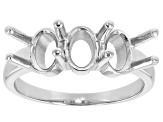 Rhodium Over Sterling Silver 7x5mm Oval Semi-Mount 3-Stone Ring
