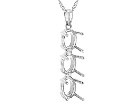 Rhodium Over Sterling Silver 7x5mm Oval Semi-Mount 3-Stone Pendant With Chain
