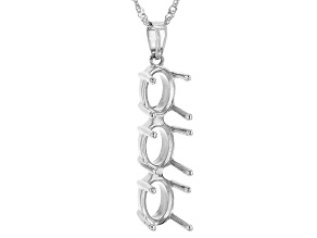 Rhodium Over Sterling Silver 7x5mm Oval Semi-Mount 3-Stone Pendant With Chain