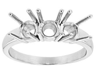 Rhodium Over Sterling Silver 5mm Round Semi-Mount 3-Stone Ring