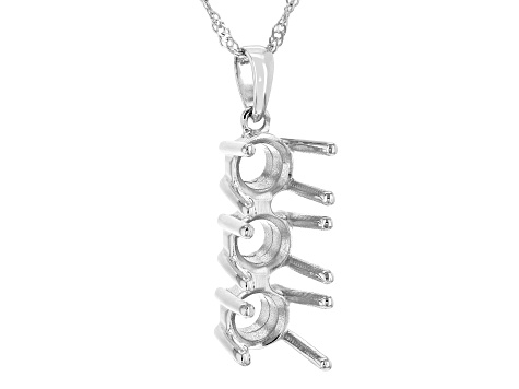 Rhodium Over Sterling Silver 5mm Round Semi-Mount 3-Stone Pendant With Chain