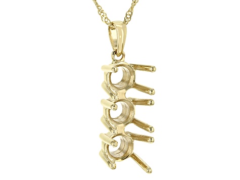 10k Yellow Gold 5mm Round Semi-Mount 3-Stone Pendant With Chain