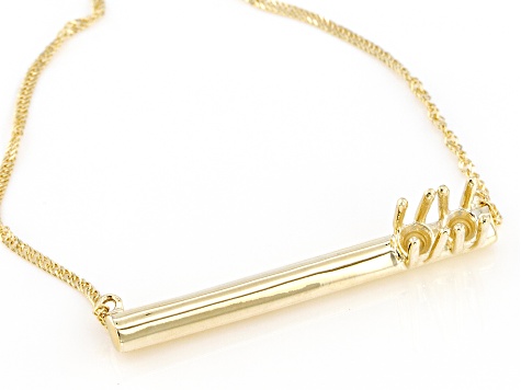 14k Yellow Gold 3mm Round Inlay 2-Stone 18-19" Semi-Mount Bar Necklace