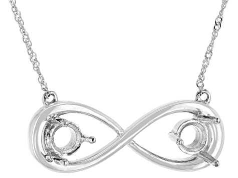 Rhodium Over Sterling Silver 5mm Round Semi-Mount 18-19" Infinity Necklace