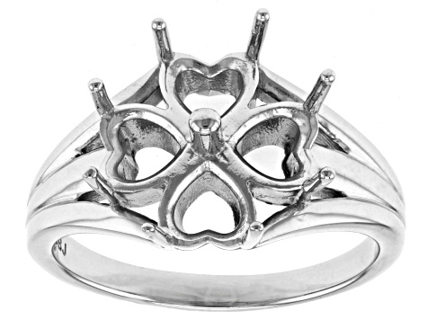 Rhodium Over Sterling Silver 6mm Heart Semi-Mount Ring