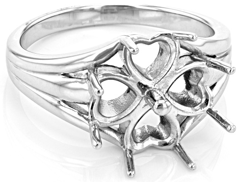 Rhodium Over Sterling Silver 6mm Heart Semi-Mount Ring