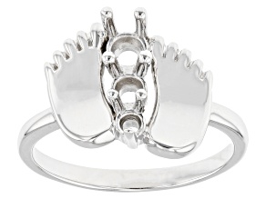 Rhodium Over Sterling Silver 3-Stone Round Semi-Mount Ring