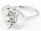 Rhodium Over Sterling Silver 3-Stone Round Semi-Mount Ring